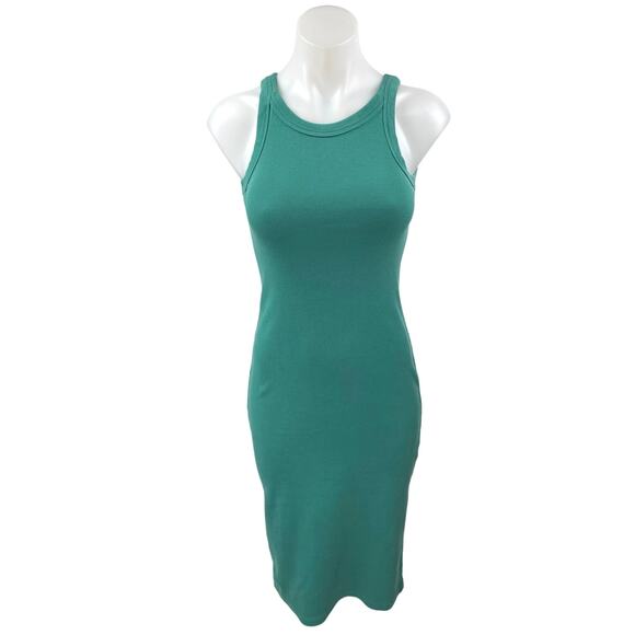 Mother Chin Ups Green Rib Knit Sleeveless Camisole Midi Bodycon Tank Dress Sz XS - Picture 2 of 7